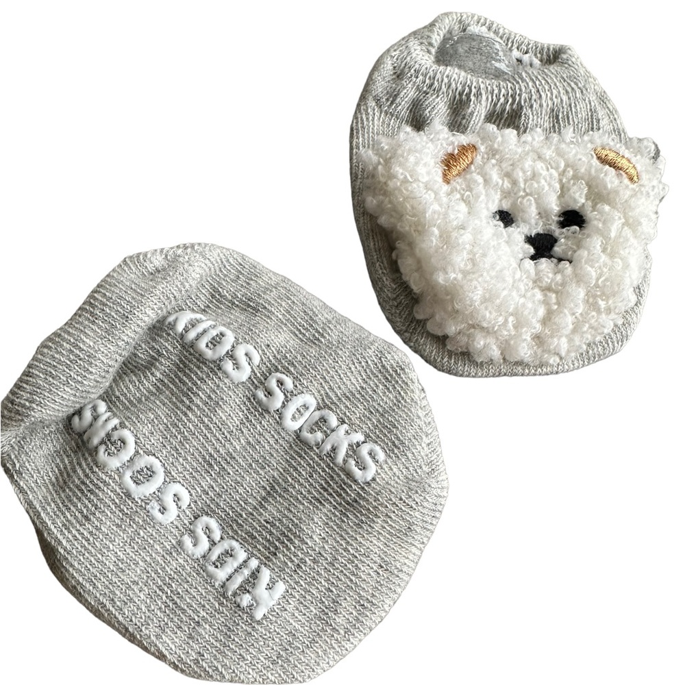 Light Gray and White Bear Newborn Sock Booties - Picture 2 of 4